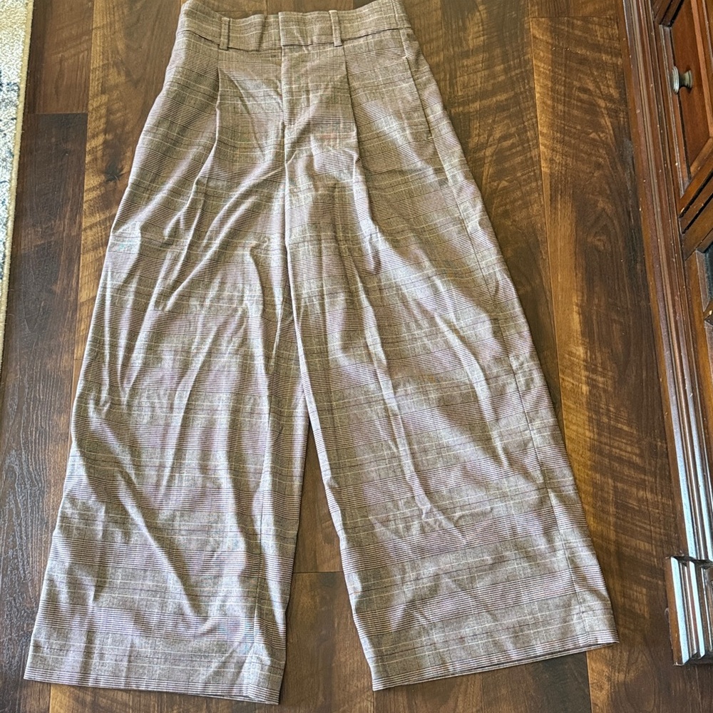 Banana Republic Plaid Flannel Wide-Leg Dress Pants